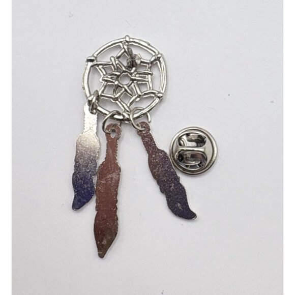 Dreamcatcher with Dangling Feathers Brooch Pin Silver Tone Fashion Jewelry - Picture 5 of 6